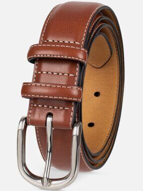 Club Room Men's Feather-Edge Double Loop Dress Belt - Cognac
